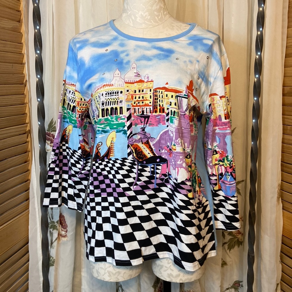 Haband 3/4 sleeve top. Sparkling, size: L, multi color